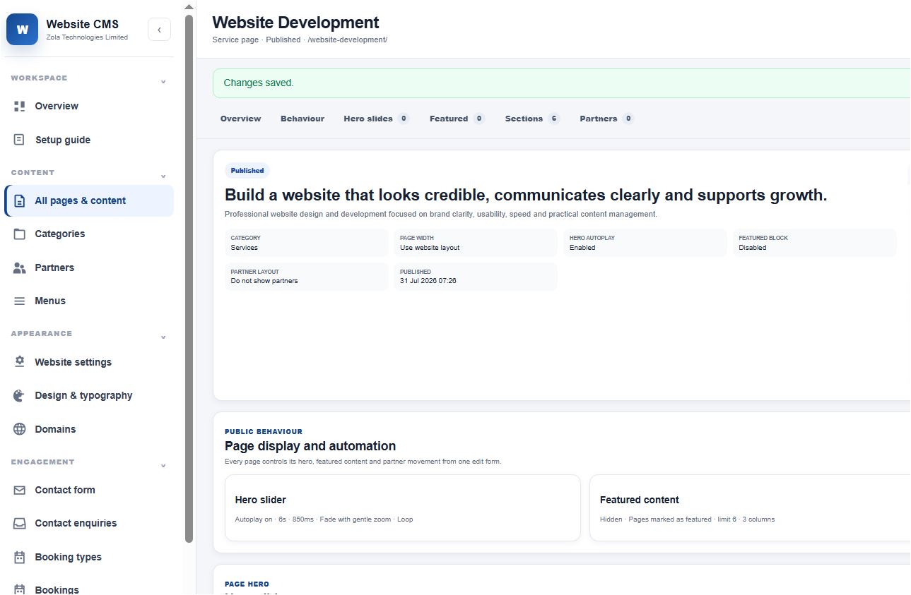 Professional website design and development focused on brand clarity, usability, speed and practical content management.